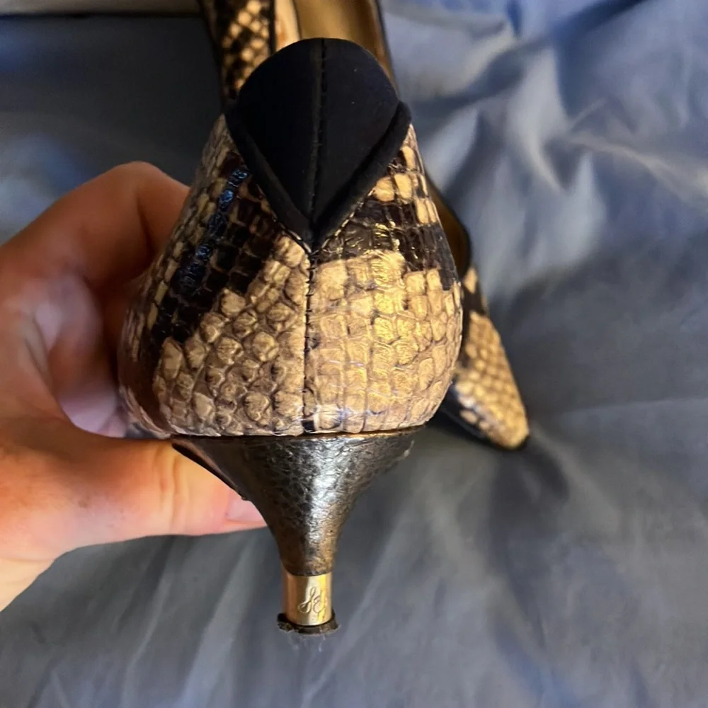 🐍 Sam Edelman "Laura" Snake Skin Print Kitten Heels 8M Leather/Fabric upper. - Picture 4 of 6